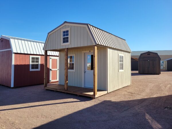 Grey shed 10x16 Barn Style with wooden porch