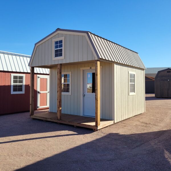 Grey shed 10x16 Barn Style with wooden porch