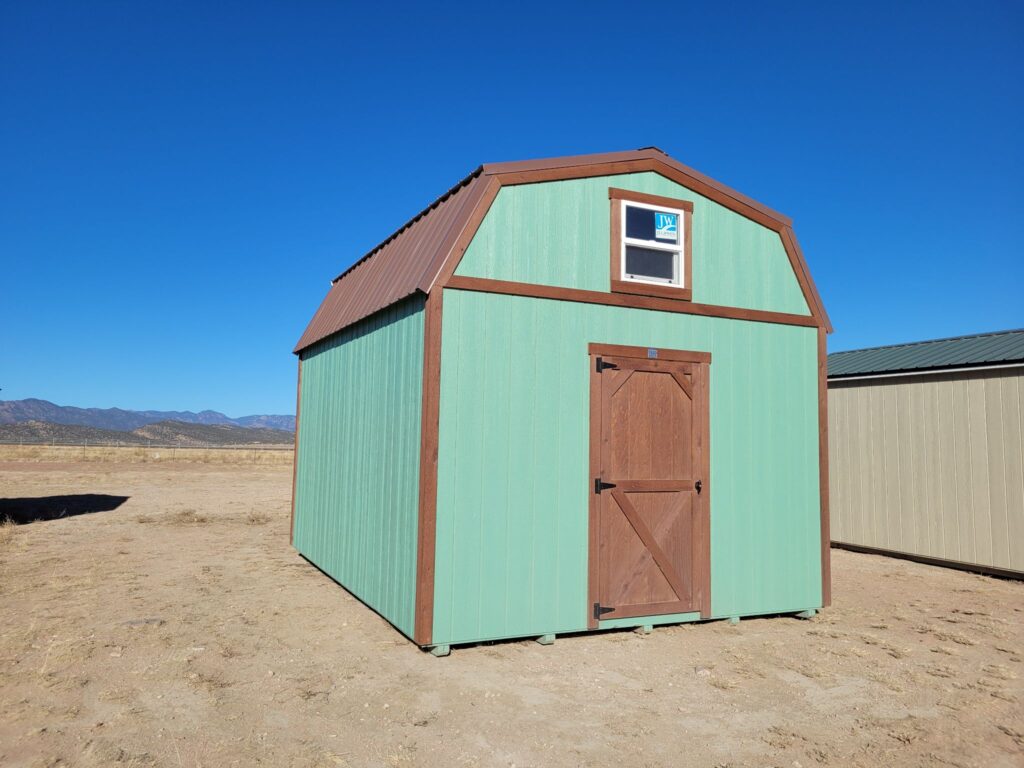 Green storage shed for sale