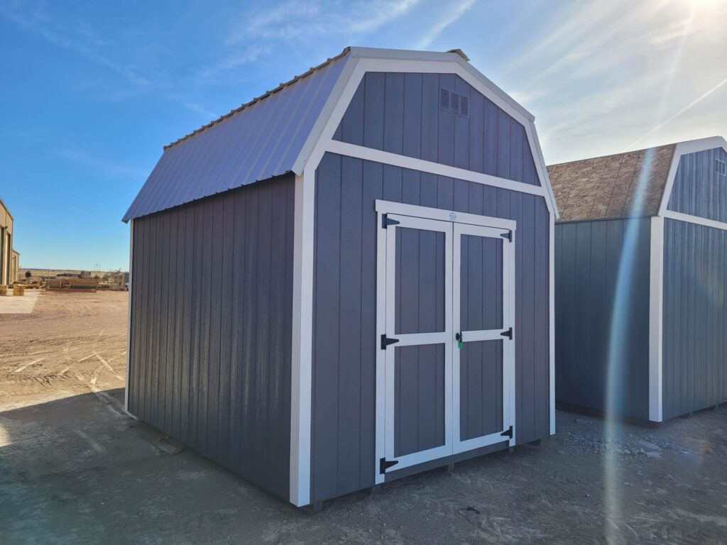 Gray storage shed for sale