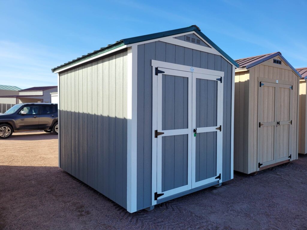 Gray storage shed for sale