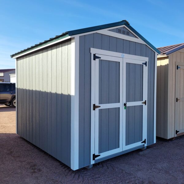 Gray storage shed for sale