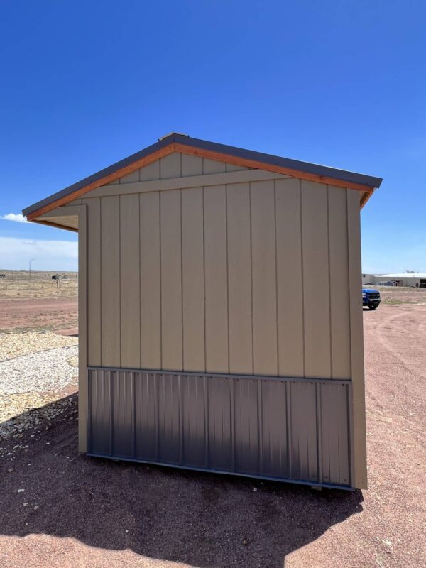 8x12 Tackroom Style storage shed, viewed from the right side.