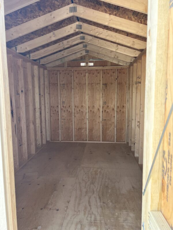 Step inside our 8x14 Gable Style storage shed and admire the abundance of space that greets you. The wooden floors exude natural warmth while offering a sturdy foundation for organizing your belongings. With ample room to accommodate your storage needs, this shed provides a practical and functional environment for keeping your items secure and easily accessible.