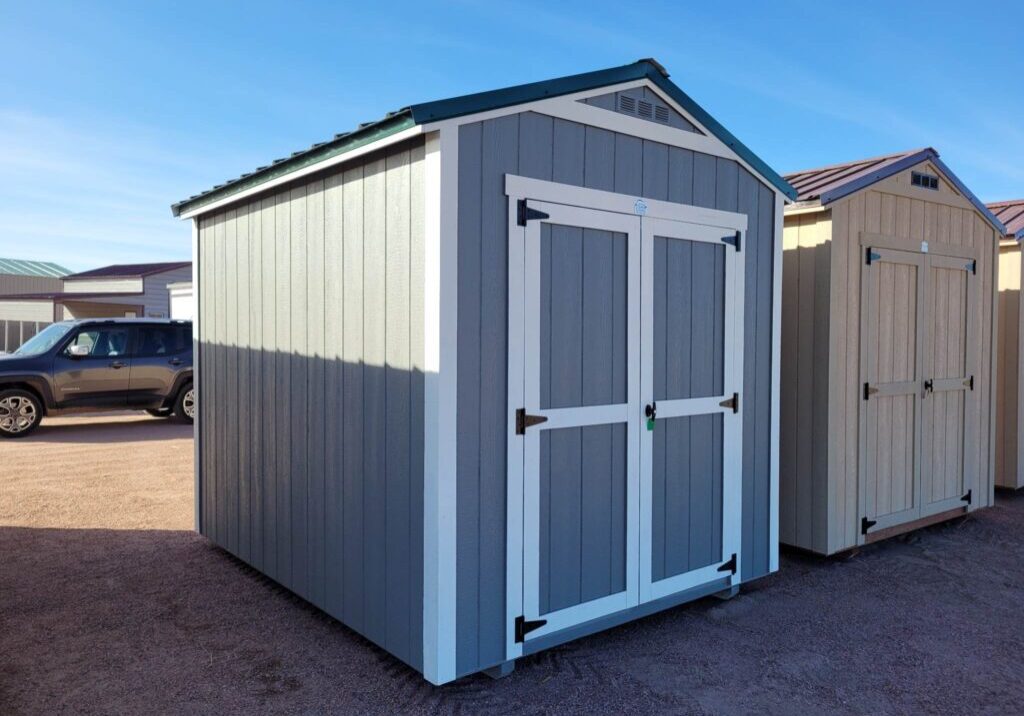 Gray storage shed for sale